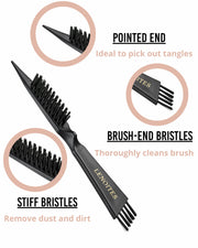 Hair Brush Wild Boar with pouch and cleaner tool, Black