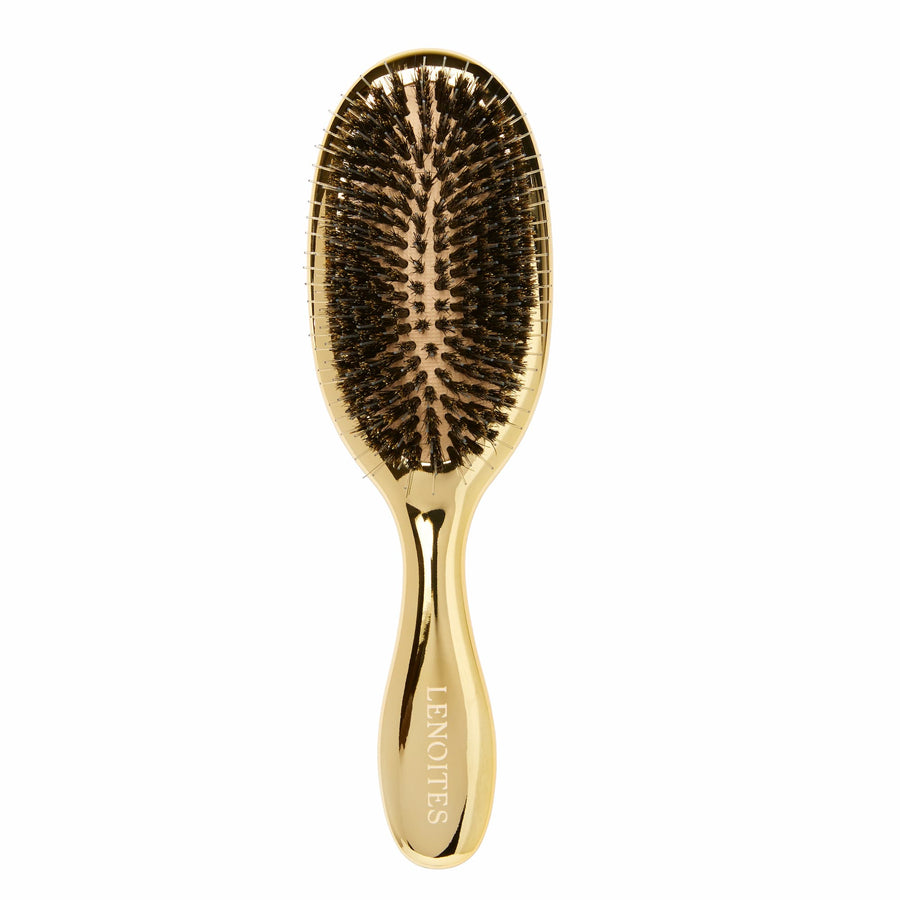 Hair Brush Wild Boar with pouch and cleaner tool, Gold