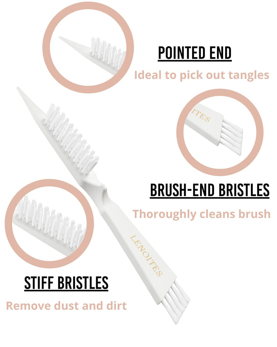 Hair Brush Wild Boar with pouch and cleaner tool, White