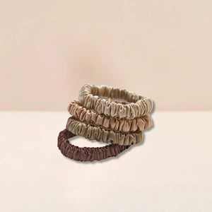 Mulberry Silk Skinny Scrunchies in beige, brown, coffe