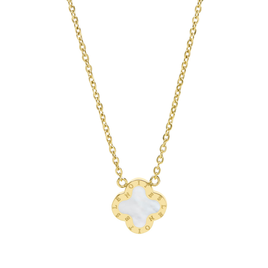 Four-Leaf Clover Necklace Mini, Gold & White Mother of Pearl