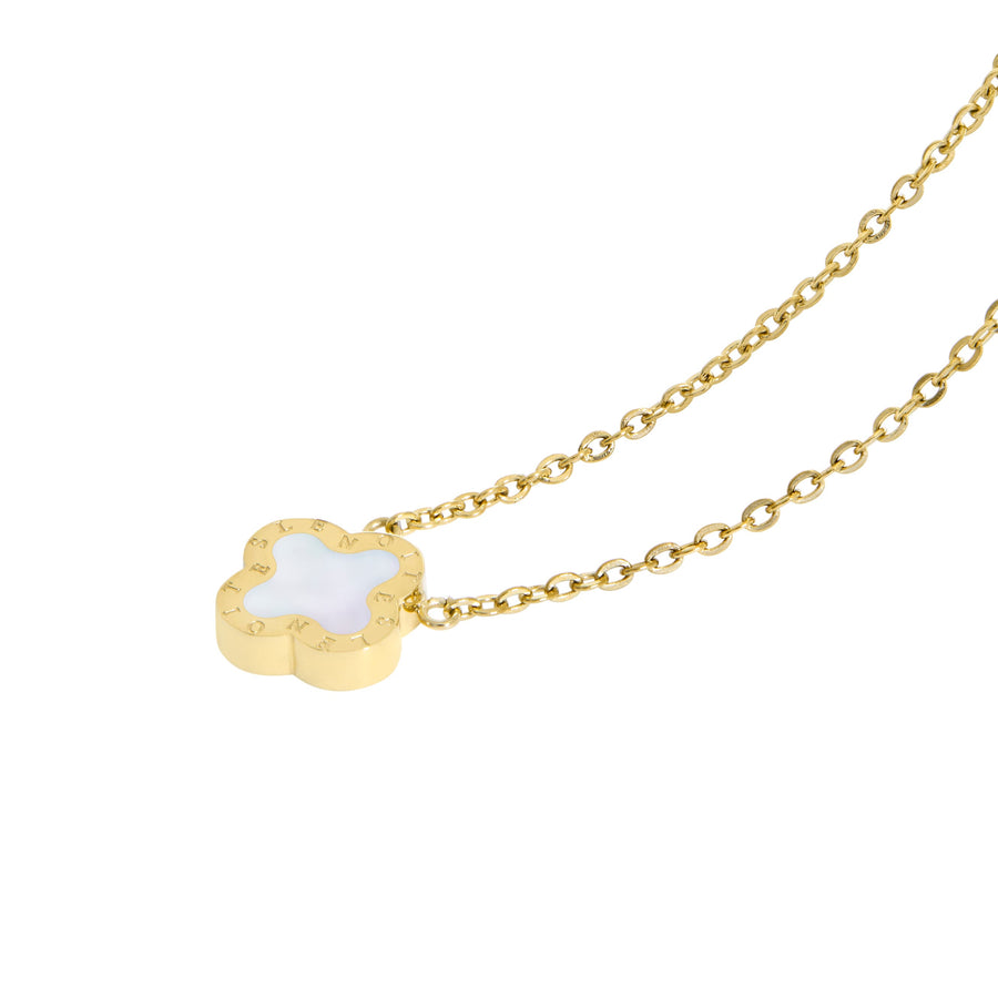 Four-Leaf Clover Necklace Mini, Gold & White Mother of Pearl