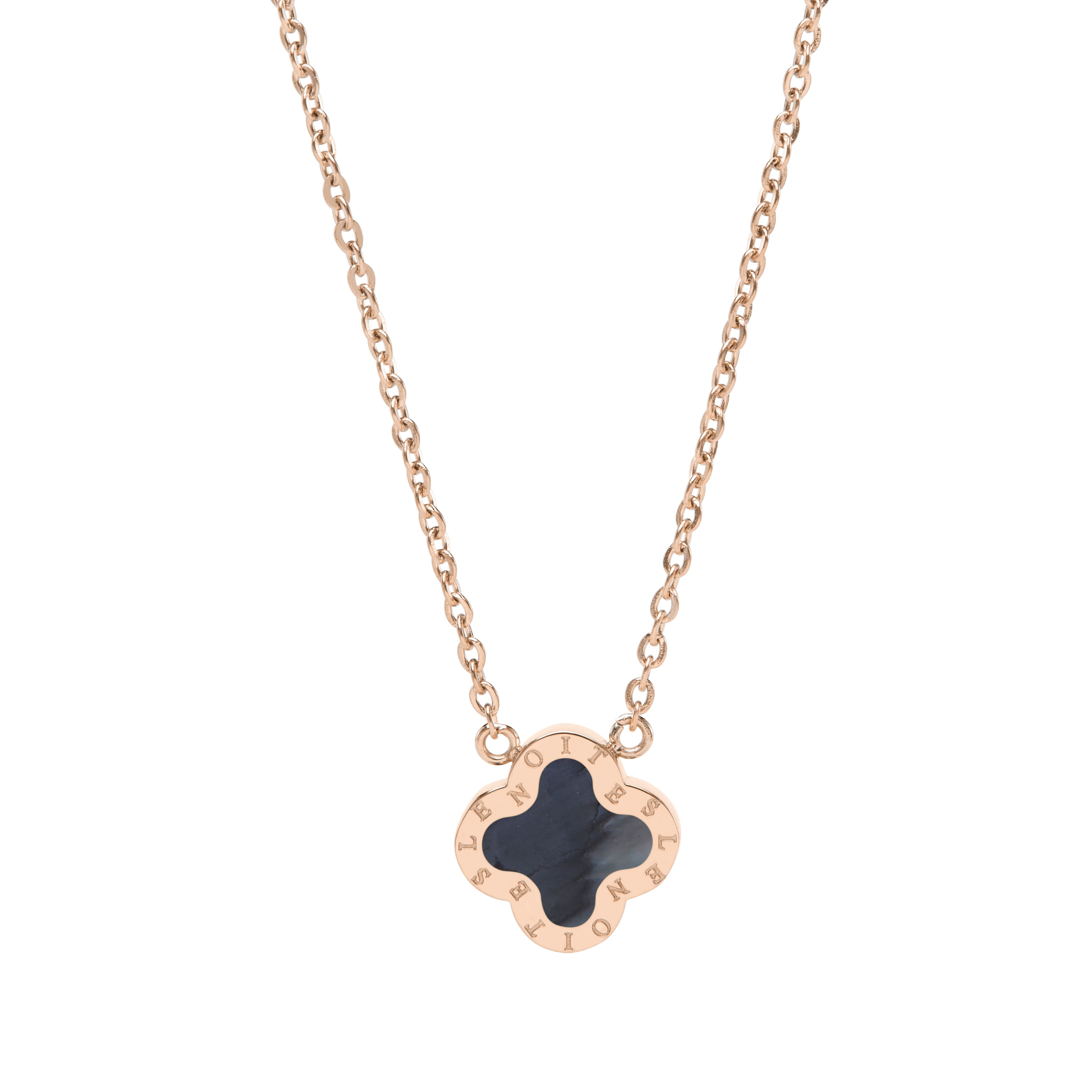 Four-Leaf Clover Necklace Mini, Rose Gold & Grey Mother of Pearl