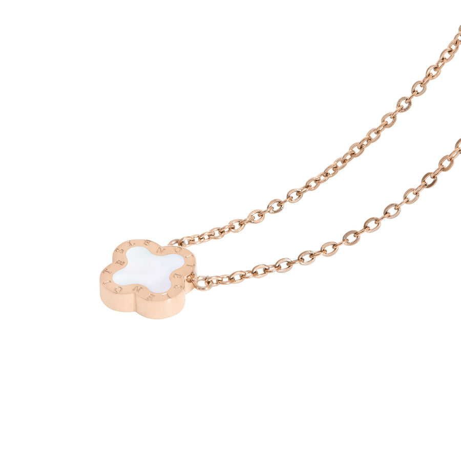 Four-Leaf Clover Necklace Mini, Rose Gold & White Mother of Pearl