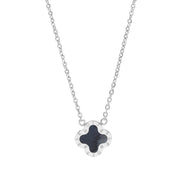 Four Leaf Clover Necklace Mini, Silver & Grey Mother of Pearl