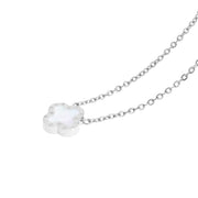Four Leaf Clover Necklace Mini, Silver & Mother of Pearl White