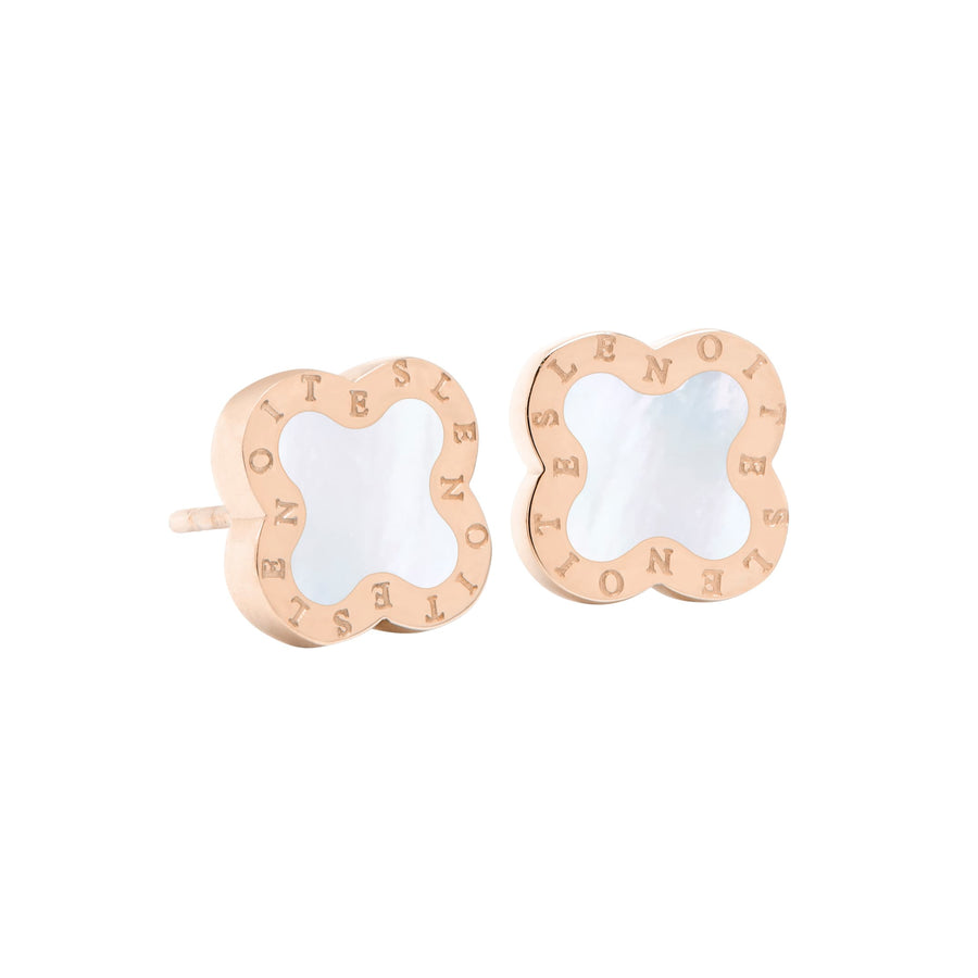 Four-Leaf Clover Earrings Mini, Rose Gold & Mother of Pearl White