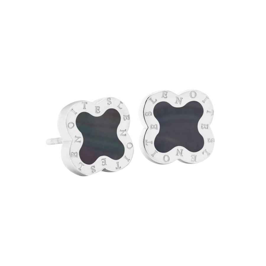 Four Leaf Clover Earrings Mini, Silver & Mother of Pearl Grey