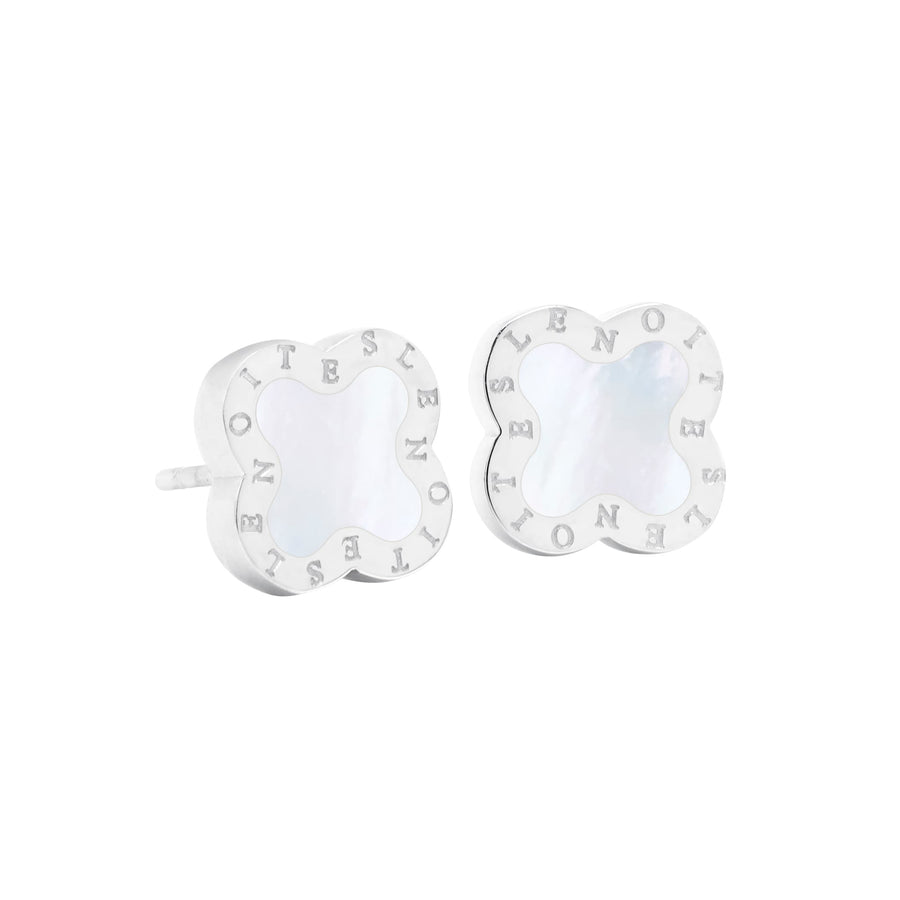 Four-Leaf Clover Earrings Mini, Silver & White Mother of Pearl