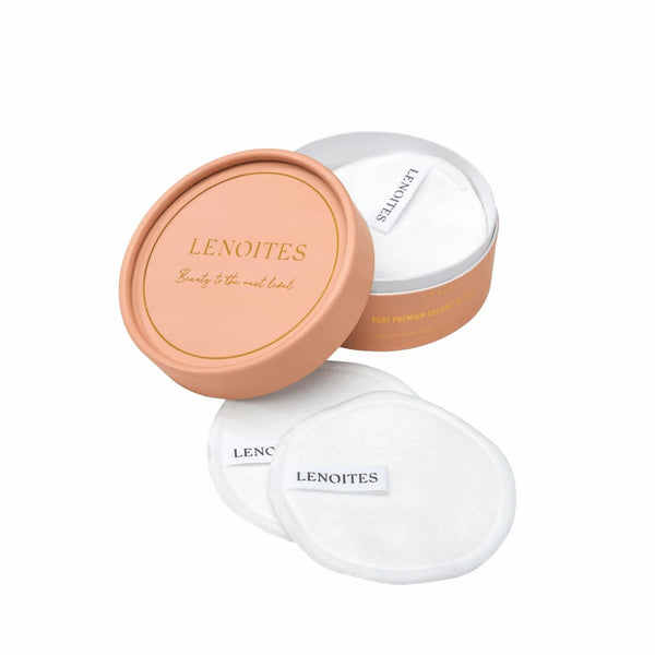 Pure Premium Organic Reusable Rounds Refill by Lenoites, featuring a peach-colored container with the brand logo, displayed against a clean white background.