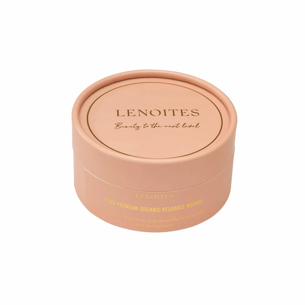 Pure Premium Organic Reusable Rounds Refill by Lenoites, featuring a peach-colored container with the brand logo, displayed against a white background.