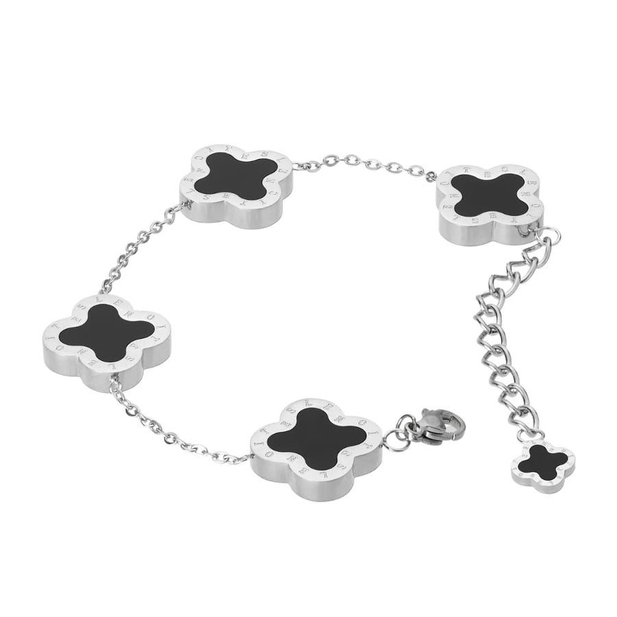 Four Leaf Clover Bracelet, Silver & Black