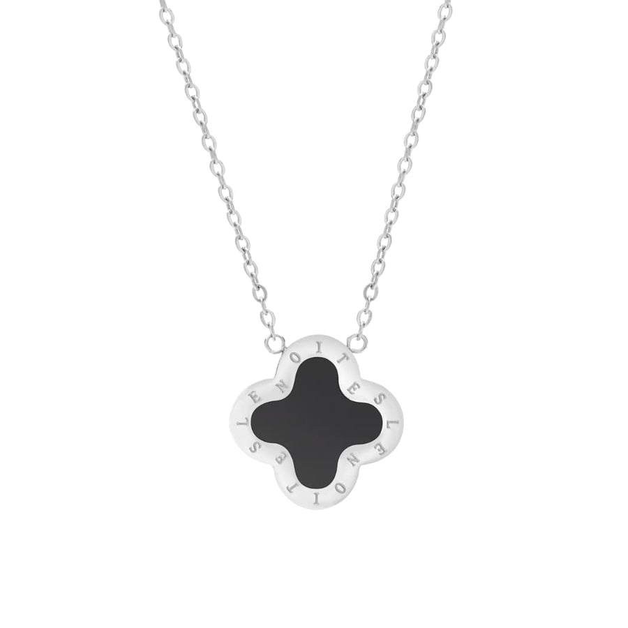 Four Leaf Clover Necklace, Silver and Black
