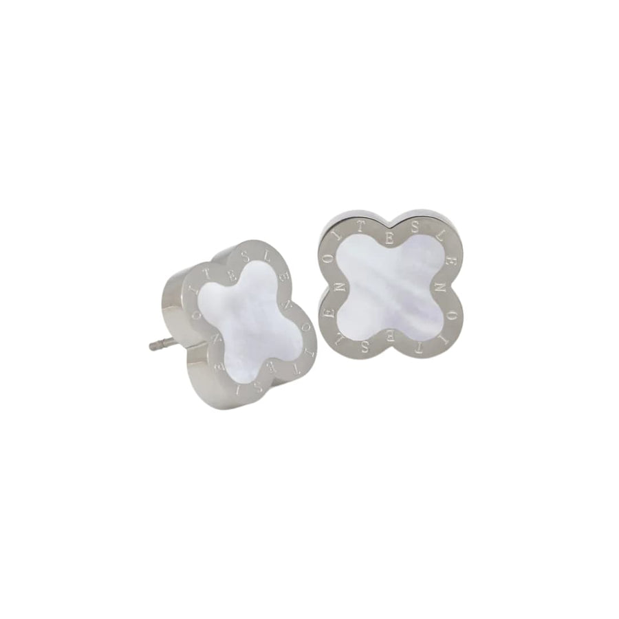 Four-Leaf Clover Earrings, Silver & Mother of Pearl