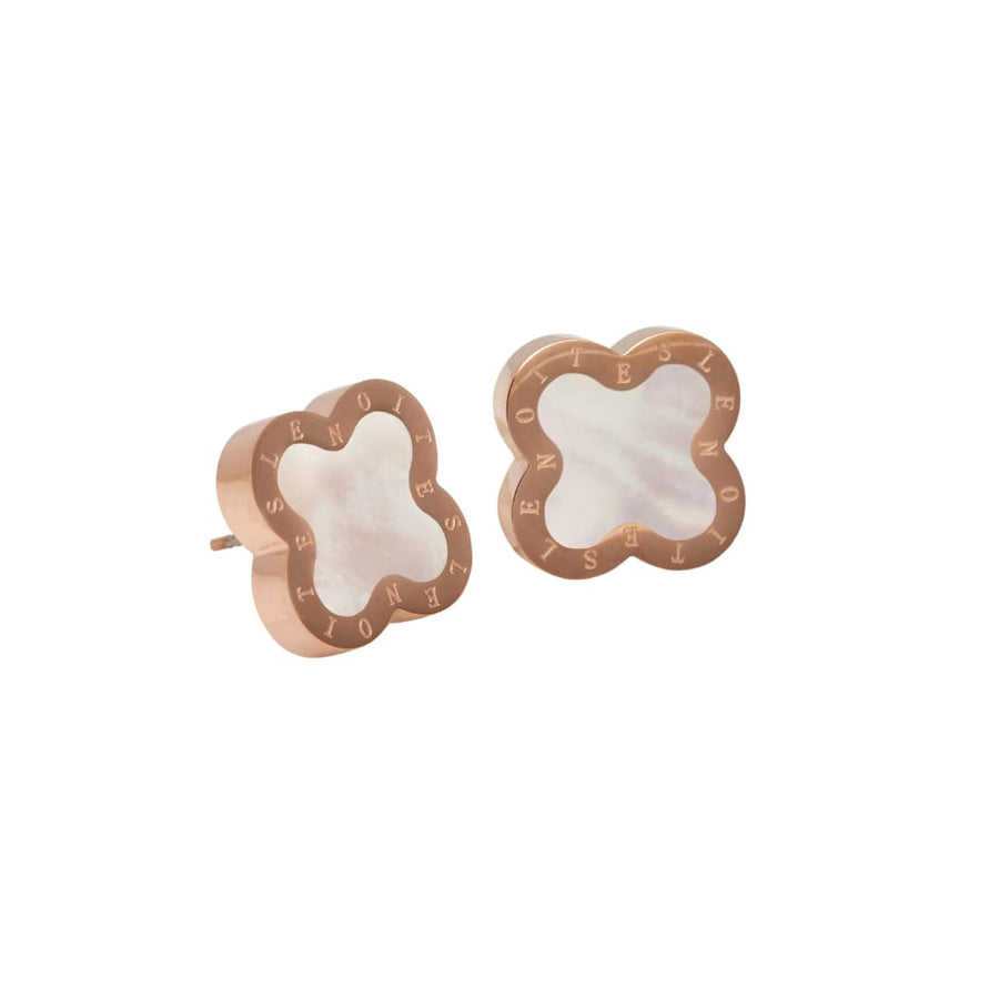 Four-Leaf Clover Earrings, Rose Gold & Mother of Pearl